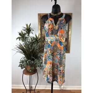 Jade Melody Tam Women XS Orange Paisley Sleeveless A-Line Peasant Vacation Dress